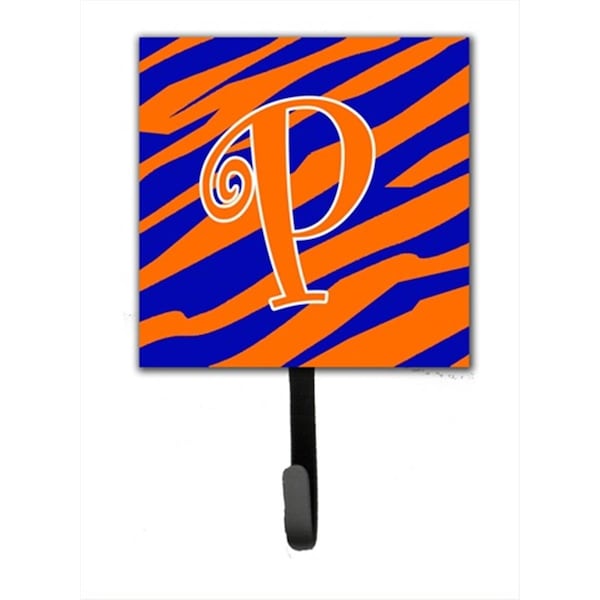 Carolines Treasures 4.25 x 6 in. Letter P Initial Tiger Stripe Blue and Orange Leash Or Key Hook CJ1036-PSH4 - main